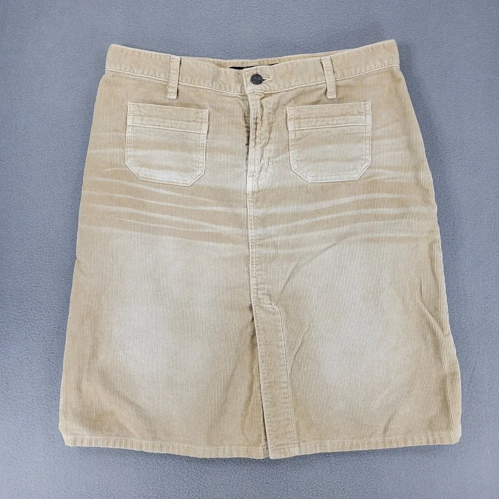 Abercrombie & Fitch Corduroy Khaki Skirt Vintage 90s Y2K Camel Tan Retro‎ Slit